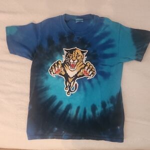 Blue Tie-Dye Kids Shirt with Wildcat Design